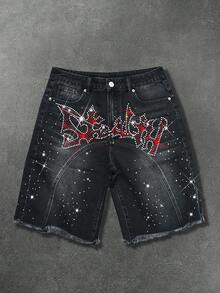 Manfinity EMRG Quần short denim đính đá thời trang dành cho nam - màu đen - Xem 6