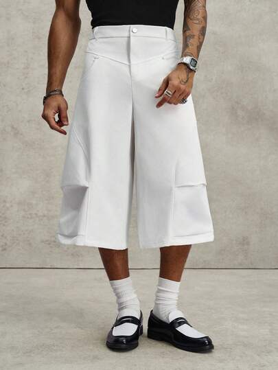 PAVTROS Men's Multi-Color Shorts, American Streetwear Deconstructed Pleated Design Casual Loose Cargo Shorts