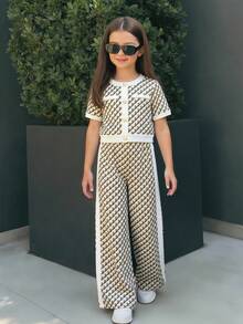 SHEIN Young Girl Letter Print T-Shirt And Pants Set - Multicolor - View 2
