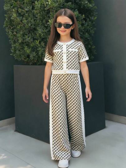 SHEIN Young Girl Letter Print T-Shirt And Pants Set