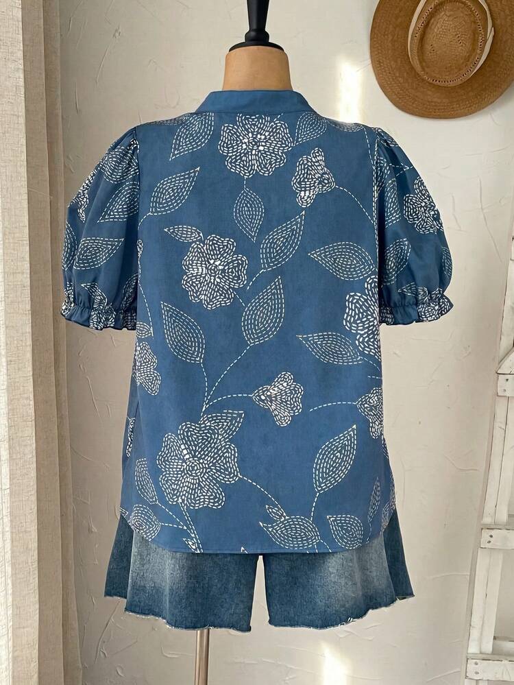 Plus Size Women Spring Casual Vacation Floral Print Shirt Summer Summer Outfit For Women Festival Outfits For Women Beach Outfits For Women Vacation Outfits Women Holiday Outfits  For Women Country Concert Outfit Summer Tops Casual Blouse For Women