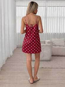 Easowa Vestido corto de mujer con tirantes de espagueti y estampado de lunares con espalda descubierta - Rojo y blanco - Ver 4