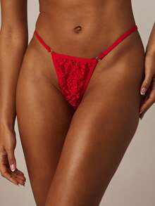 MISSGUIDED Red Lace Triangle Bra And Thong Lingerie Set With Strappy Details For Intimate Occasions - Red - View 4