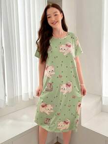 SHEIN 140g 奶絲數碼印花女款睡裙 - 彩色 - 查看 4