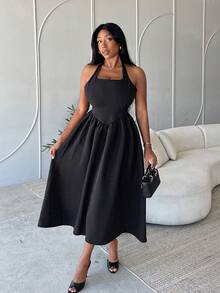 Korevelle Sleeveless Waist Cinched Dress For Women Summer Party Date Night Black Elegant - Black - View 1