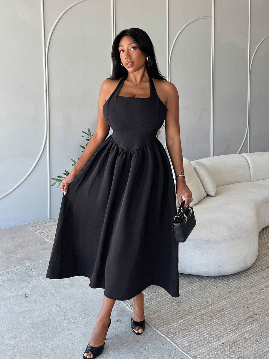 Korevelle Sleeveless Waist Cinched Dress For Women Summer Party Date Night Black Elegant - Black - View 1