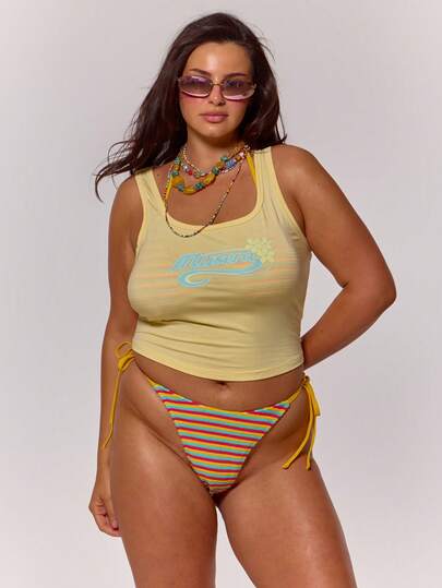 MUSERA Regata Ajustada em Tela com Estampa Gráfica Plus Size, Primavera Verão Férias Praia Garota Legal Sexy Festival Ibiza Marés e Linhas de Bronzeado