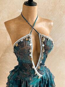 Soleia Vestido mini elegante bohemio tropical con lentejuelas brillantes para mujer, talla grande, para fiesta, vacaciones en la playa, Día de San Patricio, Spring Break, Pascua, festivales de música, color rosa - Verde - Ver 5