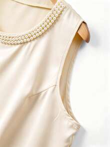 GlowEve CURVE Plus Size Elegant Casual Faux Pearl Beaded Camisole And Mini Skirt 2 Pieces Set Summer Graduation Bussines Champagne Formal Wedding Guest - Apricot - View 8