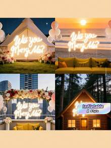 One 40*26.8cm "Will You Marry Me?" Neon Proposal Stick: Silicone Tube + Acrylic Board, USB Powered (Data Cable Included) | Warm White Handwritten Text, Romantic Atmosphere; Suitable For Proposals/Engagements/Confession Ceremonies, Wall-Mounted/Hanging Set. - White - View 2
