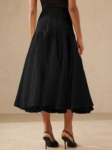 BELROSIE French Fashion Elegant Lady Texture Fabric Oversized Hem Design Skirt, Suitable For Dating & Vacation - Black - View 2