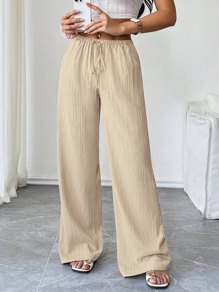 SHEIN Tall Quần ống rộng dáng suông màu trơn, thoải mái, thích hợp cho nữ đi nghỉ mát và đi làm, có túi hai bên. - Vàng nhạt - Xem 7