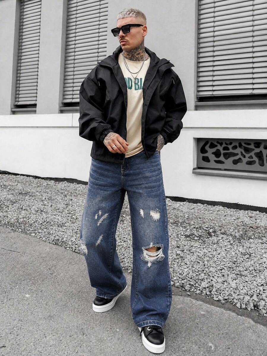 Artur Kramer Ljusblå slitna herrjeans med vida ben, ungdomlig gatustil - Blå - Visa 1