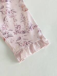 SHEIN 2件套女婴可爱兔子印花短袖上衣和裤子休闲舒适睡衣套装 - 淡紫色 - 查看 5