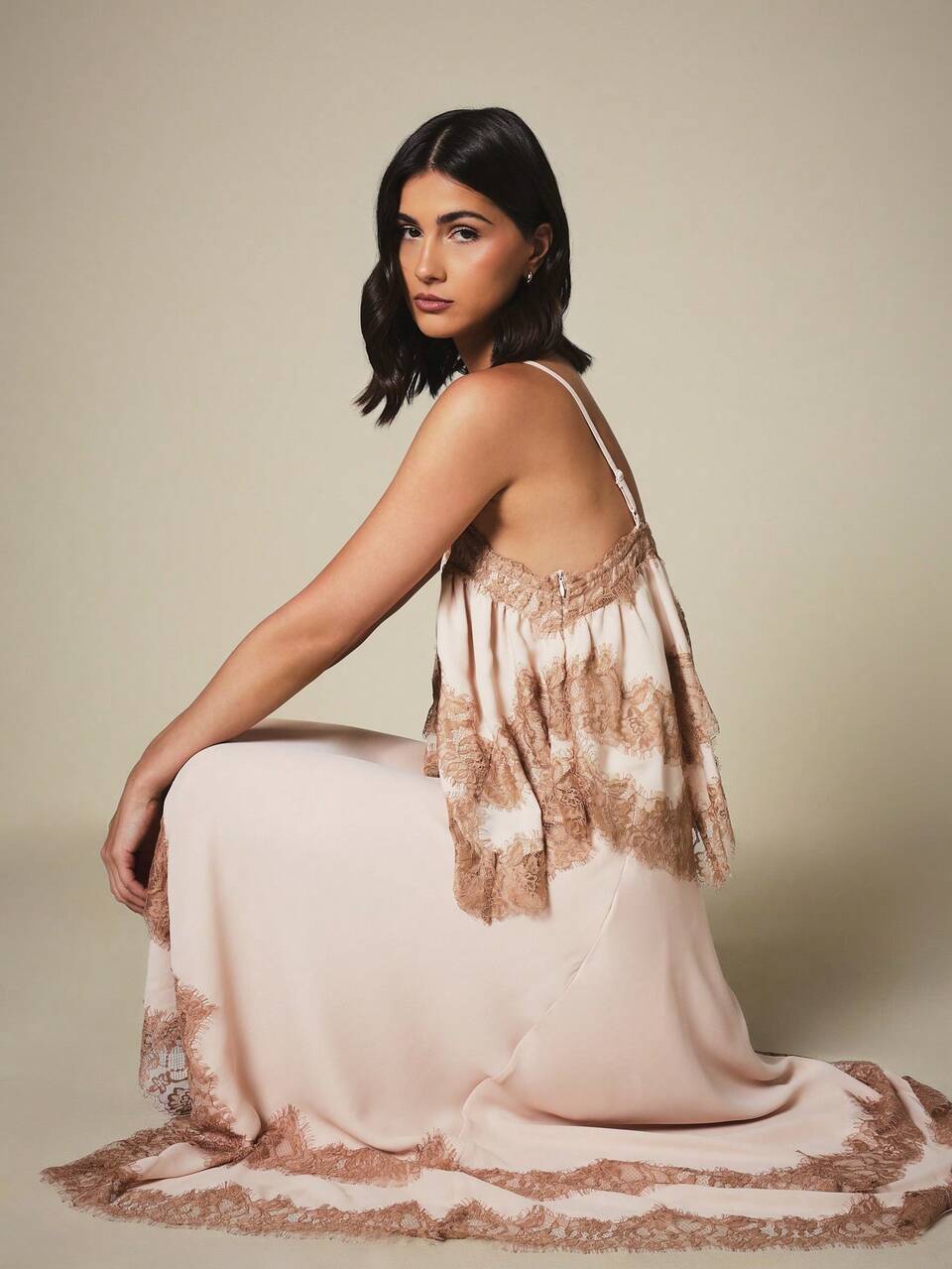 KSTM Satin Lace Trim Cami Top With Square Neckline Adjustable Straps Flowy Babydoll Style Summer Evening