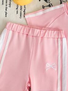 SHEIN 女婴纯色套装，甜美蝴蝶刺绣图案，白色滚边，简约休闲，适合日常休闲穿着 - 粉色 - 查看 5