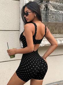 SHEIN Dewbera 无缝连体裤、连体裤、性感修身连体裤、运动连体裤 - 黑與白 - 查看 2