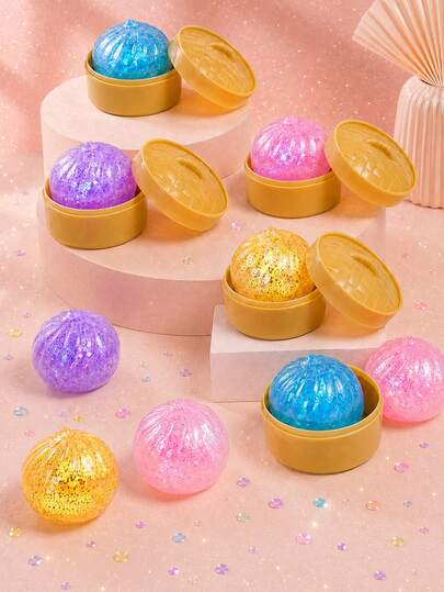 POKOJA LAND 1/2/4 PCS Dumpling Squishy Toys, Soft TPR Sparkly Crystal Squeeze Toy With Steamer In Assorted Colors, Bulk Value Pack, Best Gift For Family And Friends, Children's Day Gift, Graduation Party Favors, Summer Vacation Fun, Goodie Bag Fillers, Pinata Stuffers(Random Color)