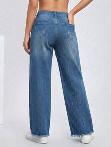 Jean Cut Mom Petite High Shot Straight Chest Light Bottom Closure - Índigo Clásico - View 2