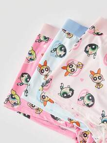 Chillnights THE POWERPUFF GIRLS X SHEIN 3件套女士可爱卡通全印花文胸和宽松内裤套装 - 彩色 - 查看 4