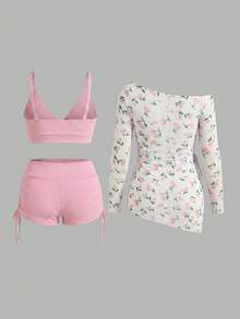 Sweetra CURVE 2026 New Summer Beach Vacation Cherry Print Swimsuit Set Pink - Pink - View 3