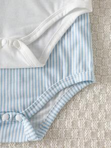 Souflis Souflis Baby Boy Summer Knit Romper, Solid Color Short Sleeve Half-Placket Bodysuit 2-Piece Set, Suitable For Casual Wear At Home Or Outdoor - Multicolor - View 10