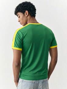 SWAVVY 男款 2026 世界盃 T-shirt，休閒寬鬆版型短袖拼接綠黃圖案印花 T-shirt，經典配色足球球衣，透氣不悶汗，訓練、比賽及球迷應援穿搭首選，中性款 2026 足球球衣，球迷禮物，球迷服飾，1 件裝 - 綠色 - 查看 3