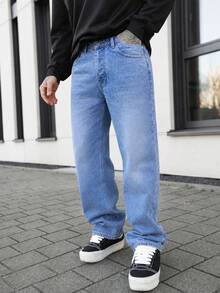 Artur Kramer Quần jeans nam dáng rộng, chất liệu dày vừa phải, phong cách đường phố cổ điển, màu xanh dương. - Màu xanh lam - Xem 4