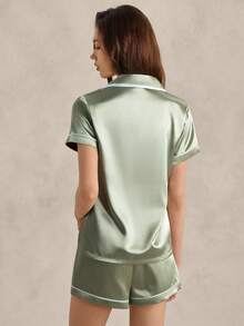 EverLounge Ensemble de pyjama avec lien de contraste en satin - Vert - Voir 2