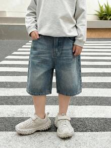 Tween Boy Casual Versatile Denim Shorts With Pockets - Medium Wash - View 4