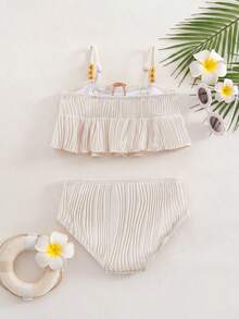 SHEIN 女婴金属贝壳装饰吊带泳衣套装，海滩度假 - 彩色 - 查看 2