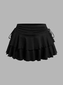 SHEIN EZwear 两件套加大码灰色、黑色、巧克力棕色休闲半身裙套装，春夏款 - 巧克力棕 - 查看 7