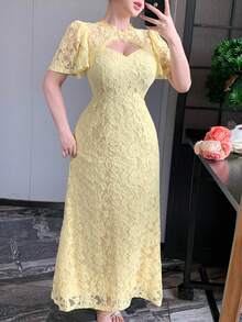 DAZY Đầm dài ren cổ tròn thanh lịch dành cho nữ, thích hợp cho mùa xuân và mùa hè. - Hồng - Xem 4