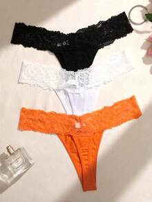 SHEIN 3件組無縫蕾絲拼接內褲 - 彩色 - 查看 2