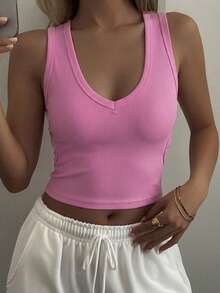 DAZY Women's Summer Round Neck Backless Hollow Design Fitted Cropped Casual Sexy Camisole Top Night Out Pink - Red - View 5