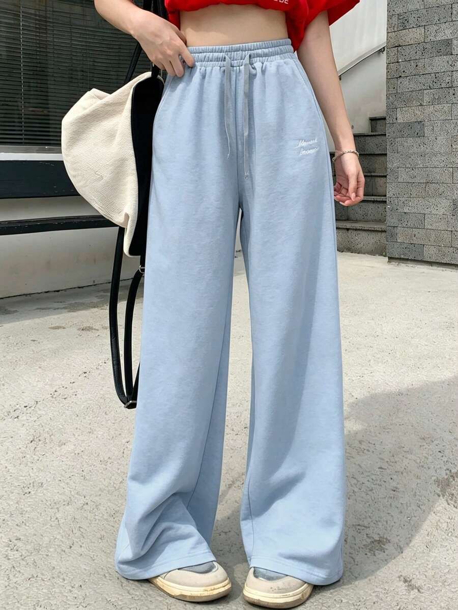 DAZY Pantalones con diseño de cordón y bordado de letras para mujer - Azul - Ver 1