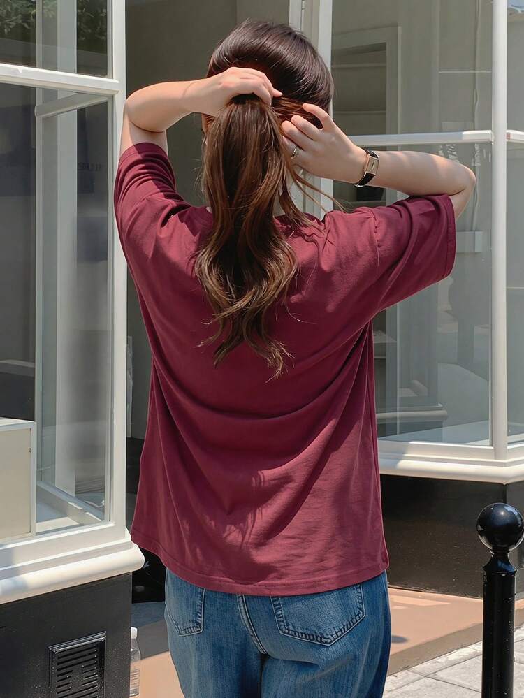 Bow Embroidery Loose Short Sleeve Round Neck T-Shirt For Women