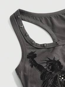ROMWE Women's Y2K Retro Streetwear All-Match Sexy Slogan Print Rhinestone Tank Top - Grey - View 3