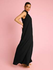 FASHION SZN Đầm maxi dáng chữ A cổ yếm, kiểu dáng thướt tha, thích hợp cho nữ đi nghỉ mát, du lịch hè, thanh lịch, dự tiệc tối, dự đám cưới, sinh nhật, tiệc tùng ở Ibiza, dáng rộng, phong cách boho không tay. - màu đen - Xem 5