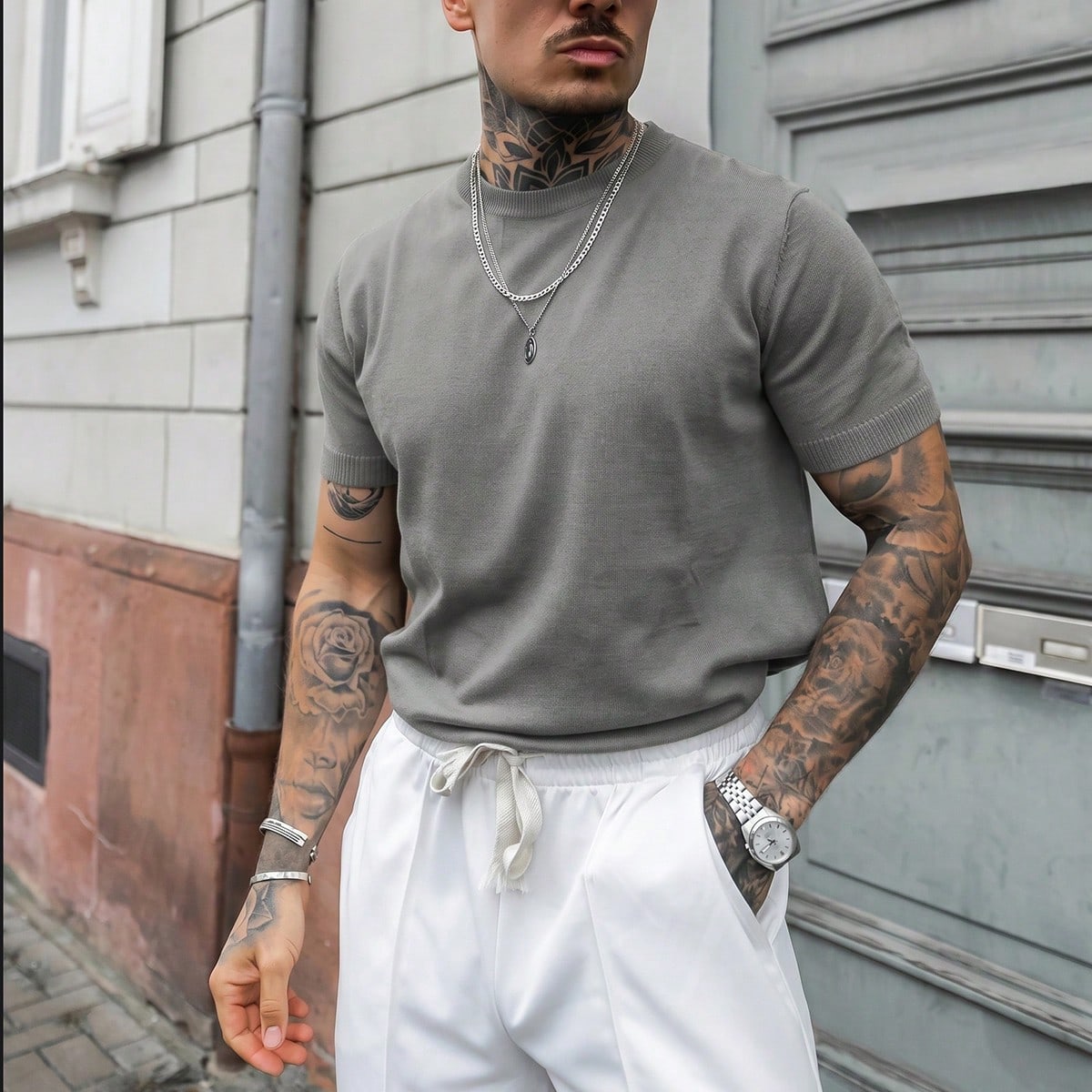 Jersey de punto de manga corta de unicolor casual para hombres, apto para primavera/verano