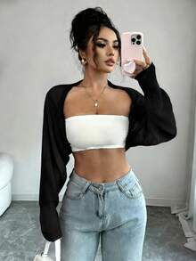 Rafferiza Áo khoác cardigan dài tay màu trơn dành cho nữ, kiểu dáng thường ngày. - màu đen - Xem 3