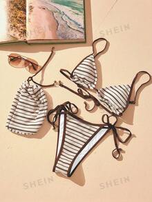 Aralina VACAY TEXTURE STRIPE TRI SLIDER BIKINI SET - Multicolor - View 5