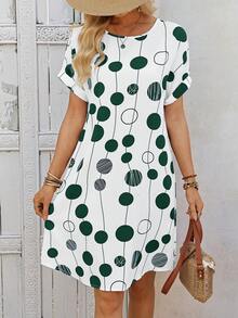 EMERY ROSE Casual Printed Sleeveless Round Neck A-Line Dress, Summer,Dresses For Women Summer - Dark Green - View 3