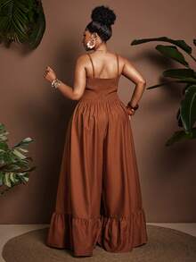 Maweii Bộ jumpsuit hai dây gợi cảm màu trơn khoét eo dành cho nữ cỡ lớn - màu nâu - Xem 6