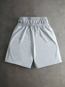 PAVTROS Men's Drawstring Waist Cross Flocked Casual Shorts - Light Grey - View 4