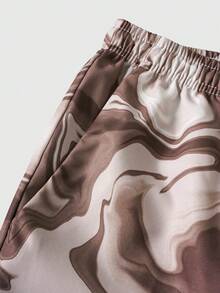 ROMWE MEN Street Life Pantalones cortos de playa con cordón en la cintura y estampado de mármol para hombres - Marrón - Ver 3