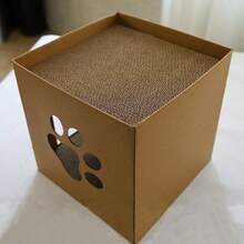 1pc Cat Bed & Scratching Board Combination, Cardboard Material In Natural Wood Color, Suitable For Small And Medium-Sized Cat Litter Box - Brown - View 6