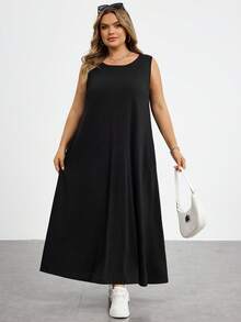 SHEIN CURVE+ 大码女式夏季连衣裙、女式夏季连衣裙、女式度假连衣裙、女式夏季连衣裙、毕业礼服、商务休闲女式连衣裙、女式办公连衣裙、毕业礼服、新款时尚休闲通勤装、条纹无袖带口袋连衣裙、长款连衣裙、A字连衣裙、黑白条纹连衣裙、休闲连衣裙/2026/新年 - 黑色 - 查看 7