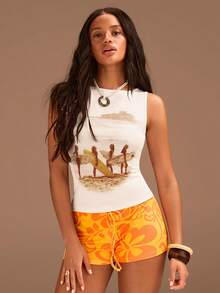 Athîral Women's Casual Versatile Round Neck Figure Print Tank Top - White - View 6