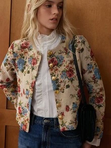 Écloséra Áo khoác ngắn Jacquard họa tiết hoa hồng cổ điển của Pháp - Nhiều màu - Xem 6